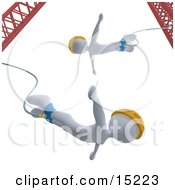 White Bungee Jumpers In Yellow Helmets Falling While Bungee Jumping From A Crane Clipart Illustration Image by 3poD