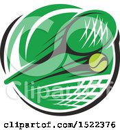 Poster, Art Print Of Green Circle With A Tennis Net Ball And Racket
