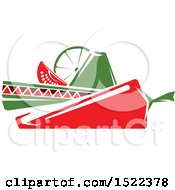 Poster, Art Print Of Mexican Sombrero Hat With A Chile Pepper Lime And Tomato Wedge