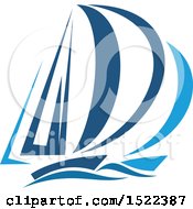 Clipart Of A Two Toned Blue Yacht Royalty Free Vector Illustration by Vector Tradition SM