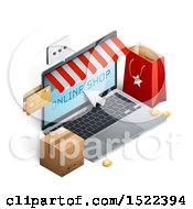 Poster, Art Print Of 3d Online Shop Laptop Computer With A Bag Credit Cards And Box