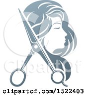 Poster, Art Print Of Womans Head In Profile With Long Hair And Scissors