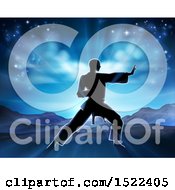 Poster, Art Print Of Silhouetted Man In A Karate Pose Against A Sunrise