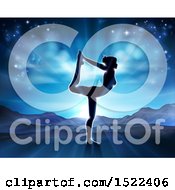 Poster, Art Print Of Silhouetted Woman In A Pilates Pose Against A Sunrise