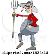 Cartoon Angry Yelling Male Farmer Holding A Pitchfork