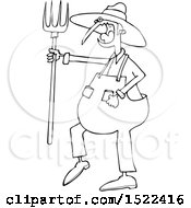 Poster, Art Print Of Cartoon Black And White Angry Yelling Male Farmer Holding A Pitchfork