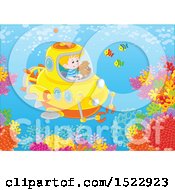 Clipart Of A Caucasian Boy And Dog Exploring A Reef In A Submersible Royalty Free Vector Illustration by Alex Bannykh