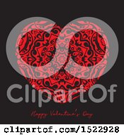 Clipart Of A Happy Valentines Day Greeting And Red Patterned Heart On Black Royalty Free Vector Illustration