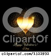 Poster, Art Print Of Happy Valentines Day Greeting With A Gold Heart And Glitter On Black