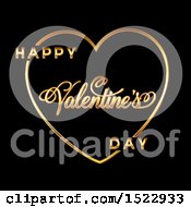 Poster, Art Print Of Happy Valentines Day Greeting In A Gold Heart On Black
