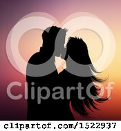 Poster, Art Print Of Silhouetted Valentines Day Couple Kissing Against A Heart