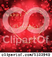 Poster, Art Print Of Happy Valentines Day Greeting In A Gold Heart Over A Red Flare Background