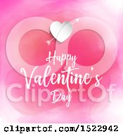 Poster, Art Print Of Happy Valentines Day Greeting Under A Heart With Cupids Arrow Over Pink Watercolor