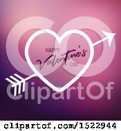 Poster, Art Print Of Happy Valentines Day Greeting In A Heart With Cupids Arrow Over Purple