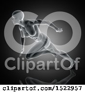 Poster, Art Print Of 3d Xray Woman Sprinting With Visible Muscles On A Dark Gray Background