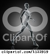 Poster, Art Print Of 3d Xray Woman Walking With Visible Muscles On A Dark Gray Background