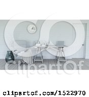 Poster, Art Print Of 3d Modern White Interior With A Desk