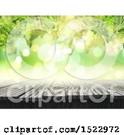 Clipart Of A 3d Wood Surface Under Green Leaves Royalty Free Illustration