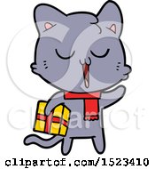 Cartoon Cat With Gift