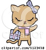 Cute Cartoon Cat With Present