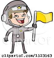 Cartoon Laughing Astronaut Waving Flag