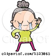 Cartoon Old Woman Crying And Waving