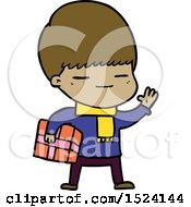 Cartoon Smug Boy Carrying Present