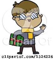 Cartoon Boy Wearing Spectacles Carrying Gift