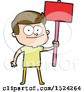 Cartoon Happy Man With Placard