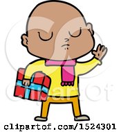 Cartoon Bald Man With Xmas Gift