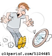Clipart Of A Superstition Scene Of A Man Breaking A Mirror Royalty Free Vector Illustration