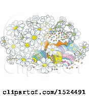 Poster, Art Print Of Cake With Easter Eggs And White Daisy Flowers