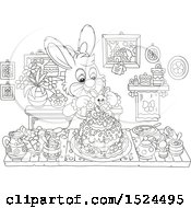 Poster, Art Print Of Black And White Bunny Rabbit Making An Easter Cake
