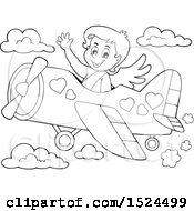 Poster, Art Print Of Black And White Valentines Day Cupid Flying A Plane