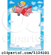 Poster, Art Print Of Valentines Day Cupid Flying A Plane Border