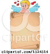 Clipart Of A Valentines Day Cupid With A Parchment Scroll Royalty Free Vector Illustration by visekart