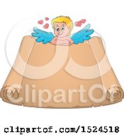 Clipart Of A Valentines Day Cupid With A Parchment Scroll Royalty Free Vector Illustration by visekart