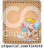 Poster, Art Print Of Valentines Day Cupid Holding A Valentine On A Parchment Page