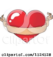Clipart Of A Red Valentines Day Heart With A Ribbon Banner Royalty Free Vector Illustration