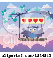 Poster, Art Print Of Valentines Day Owl On A Swing Holding A Heart Sign