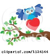 Poster, Art Print Of Valentines Day Owl Flying With A Heart