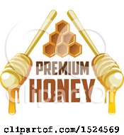 Clipart Of Honey Dippers And Honeycombs With Text Royalty Free Vector Illustration