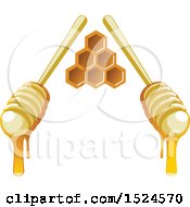 Clipart Of Honey Dippers And Honeycombs Royalty Free Vector Illustration