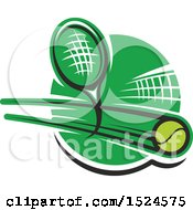 Clipart Of A Green Circle With A Tennis Net Ball And Racket Royalty Free Vector Illustration