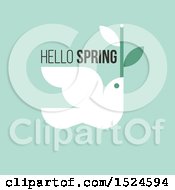 Poster, Art Print Of Hello Spring Design A Dove And Twig On Green