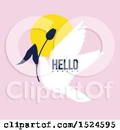 Clipart Of A Hello Spring Design A Dove And Tulip Flower On Pink Royalty Free Vector Illustration