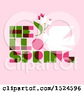 Poster, Art Print Of Hello Spring Design A Dove And Flowers On Pink