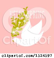 Clipart Of A Hello Spring Design A Dove And Flowers On Pink Royalty Free Vector Illustration