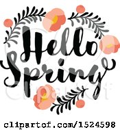 Clipart Of A Hello Spring Design With A Floral Peony Heart Royalty Free Vector Illustration