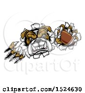 Poster, Art Print Of Tough Bulldog Monster Shredding Through A Wall With A Football In One Hand